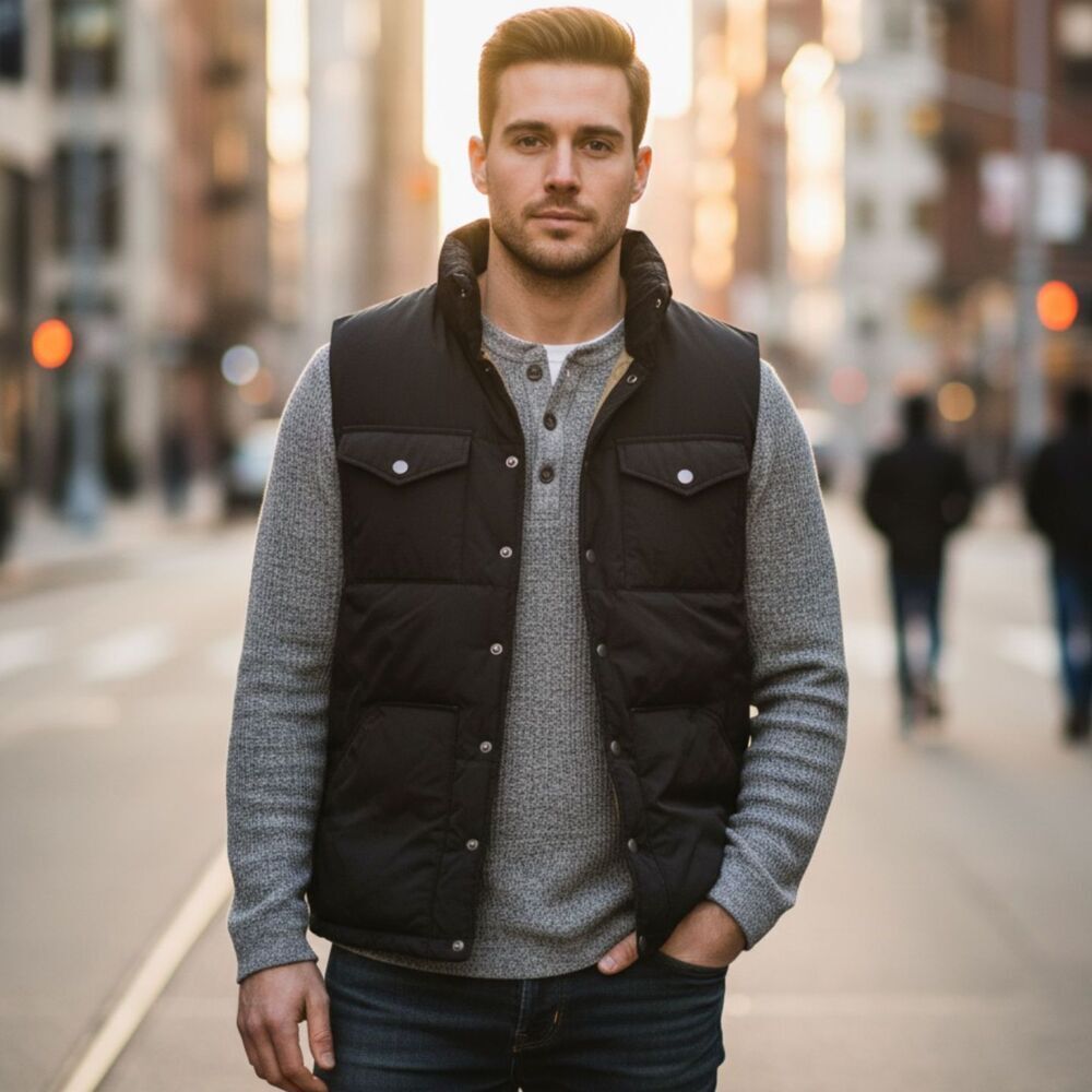 J.Crew Boulder Down Puffer Vest Hidden Hood Black 80% Down Mens Small Gorpcore